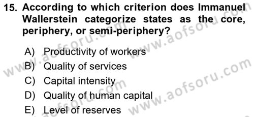 Introduction to International Relations Dersi 2019 - 2020 Yılı (Final) Dönem Sonu Sınav Soruları 15. Soru