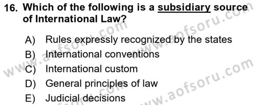 Introduction to International Relations Dersi 2019 - 2020 Yılı (Final) Dönem Sonu Sınav Soruları 16. Soru