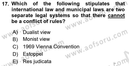 Introduction to International Relations Dersi 2019 - 2020 Yılı (Final) Dönem Sonu Sınav Soruları 17. Soru