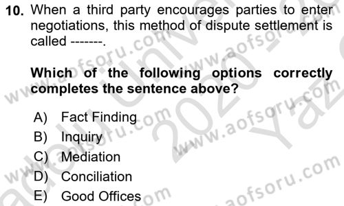 Introduction to International Relations Dersi 2020 - 2021 Yılı Yaz Okulu Sınav Soruları 10. Soru
