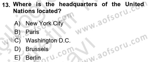 Introduction to International Relations Dersi 2020 - 2021 Yılı Yaz Okulu Sınav Soruları 13. Soru