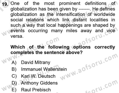 Introduction to International Relations Dersi 2020 - 2021 Yılı Yaz Okulu Sınav Soruları 19. Soru
