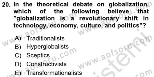 Introduction to International Relations Dersi 2020 - 2021 Yılı Yaz Okulu Sınav Soruları 20. Soru