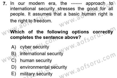 Introduction to International Relations Dersi 2020 - 2021 Yılı Yaz Okulu Sınav Soruları 7. Soru