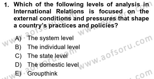 Introduction to International Relations Dersi Ara Sınavı Deneme Sınav Soruları 1. Soru