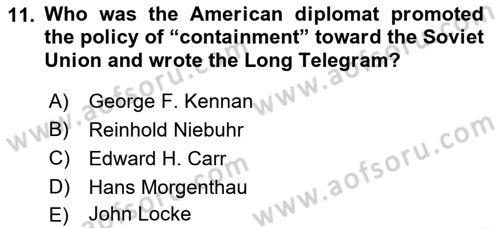 Introduction to International Relations Dersi Ara Sınavı Deneme Sınav Soruları 11. Soru