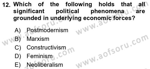 Introduction to International Relations Dersi Ara Sınavı Deneme Sınav Soruları 12. Soru