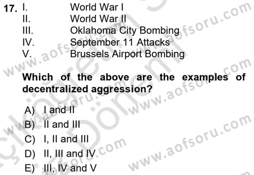 Introduction to International Relations Dersi Ara Sınavı Deneme Sınav Soruları 17. Soru