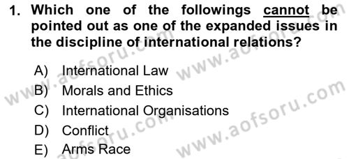 Introduction to International Relations Dersi 2021 - 2022 Yılı (Final) Dönem Sonu Sınav Soruları 1. Soru