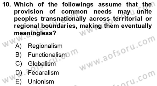 Introduction to International Relations Dersi 2021 - 2022 Yılı (Final) Dönem Sonu Sınav Soruları 10. Soru