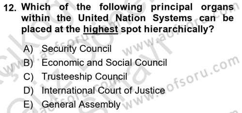 Introduction to International Relations Dersi 2021 - 2022 Yılı (Final) Dönem Sonu Sınav Soruları 12. Soru