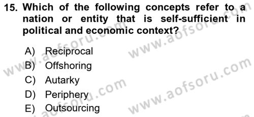 Introduction to International Relations Dersi 2021 - 2022 Yılı (Final) Dönem Sonu Sınav Soruları 15. Soru