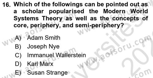 Introduction to International Relations Dersi 2021 - 2022 Yılı (Final) Dönem Sonu Sınav Soruları 16. Soru