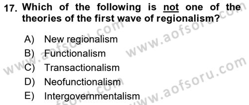 Introduction to International Relations Dersi 2021 - 2022 Yılı (Final) Dönem Sonu Sınav Soruları 17. Soru