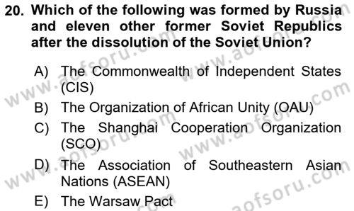 Introduction to International Relations Dersi 2021 - 2022 Yılı (Final) Dönem Sonu Sınav Soruları 20. Soru