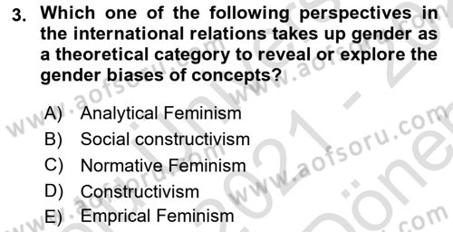 Introduction to International Relations Dersi 2021 - 2022 Yılı (Final) Dönem Sonu Sınav Soruları 3. Soru