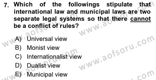 Introduction to International Relations Dersi 2021 - 2022 Yılı (Final) Dönem Sonu Sınav Soruları 7. Soru