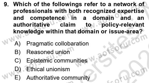 Introduction to International Relations Dersi 2021 - 2022 Yılı (Final) Dönem Sonu Sınav Soruları 9. Soru