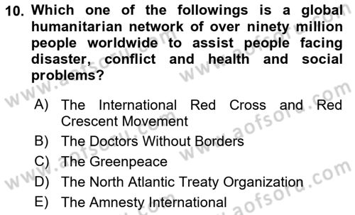 Introduction to International Relations Dersi 2021 - 2022 Yılı Yaz Okulu Sınav Soruları 10. Soru