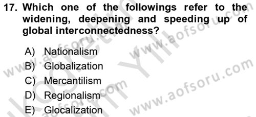 Introduction to International Relations Dersi 2021 - 2022 Yılı Yaz Okulu Sınav Soruları 17. Soru