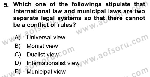 Introduction to International Relations Dersi 2021 - 2022 Yılı Yaz Okulu Sınav Soruları 5. Soru