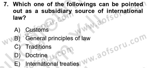 Introduction to International Relations Dersi 2021 - 2022 Yılı Yaz Okulu Sınav Soruları 7. Soru