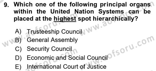 Introduction to International Relations Dersi 2021 - 2022 Yılı Yaz Okulu Sınav Soruları 9. Soru