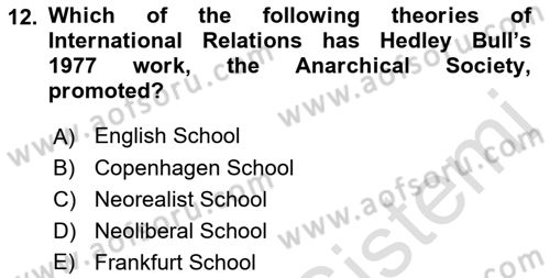 Introduction to International Relations Dersi Ara Sınavı Deneme Sınav Soruları 12. Soru