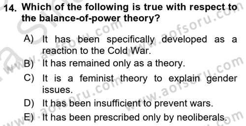Introduction to International Relations Dersi Ara Sınavı Deneme Sınav Soruları 14. Soru