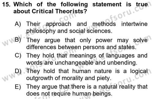 Introduction to International Relations Dersi Ara Sınavı Deneme Sınav Soruları 15. Soru