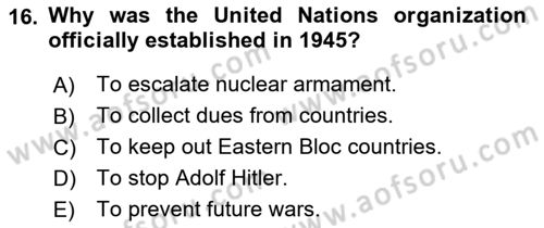 Introduction to International Relations Dersi Ara Sınavı Deneme Sınav Soruları 16. Soru