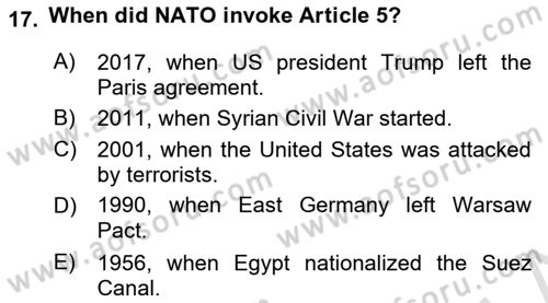Introduction to International Relations Dersi Ara Sınavı Deneme Sınav Soruları 17. Soru