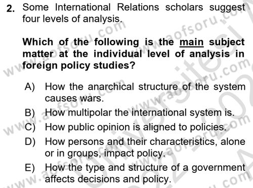 Introduction to International Relations Dersi Ara Sınavı Deneme Sınav Soruları 2. Soru