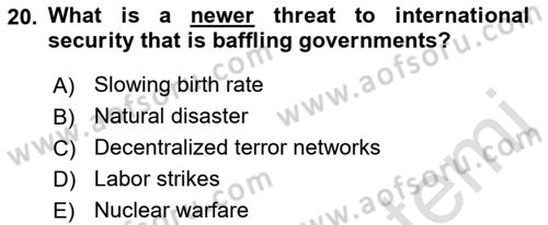 Introduction to International Relations Dersi Ara Sınavı Deneme Sınav Soruları 20. Soru