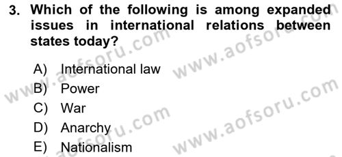 Introduction to International Relations Dersi Ara Sınavı Deneme Sınav Soruları 3. Soru