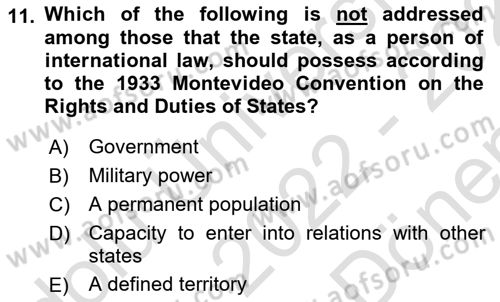 Introduction to International Relations Dersi 2022 - 2023 Yılı (Final) Dönem Sonu Sınav Soruları 11. Soru