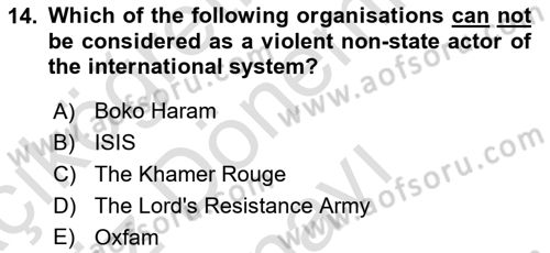 Introduction to International Relations Dersi 2022 - 2023 Yılı (Final) Dönem Sonu Sınav Soruları 14. Soru