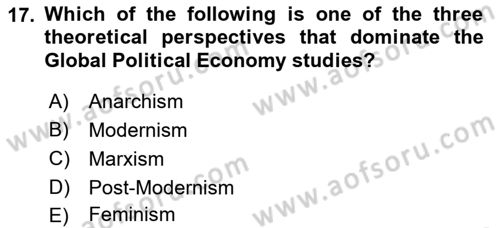 Introduction to International Relations Dersi 2022 - 2023 Yılı (Final) Dönem Sonu Sınav Soruları 17. Soru