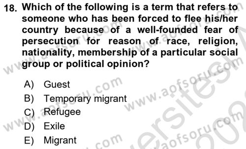 Introduction to International Relations Dersi 2022 - 2023 Yılı (Final) Dönem Sonu Sınav Soruları 18. Soru