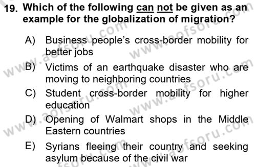 Introduction to International Relations Dersi 2022 - 2023 Yılı (Final) Dönem Sonu Sınav Soruları 19. Soru