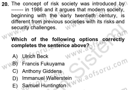 Introduction to International Relations Dersi 2022 - 2023 Yılı (Final) Dönem Sonu Sınav Soruları 20. Soru