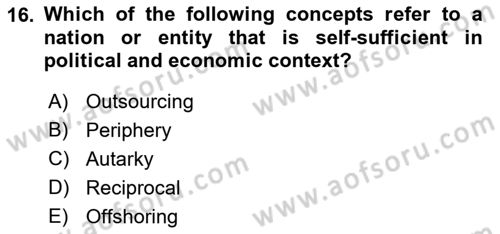 Introduction to International Relations Dersi 2022 - 2023 Yılı Yaz Okulu Sınav Soruları 16. Soru