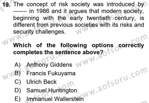 Introduction to International Relations Dersi 2022 - 2023 Yılı Yaz Okulu Sınav Soruları 19. Soru