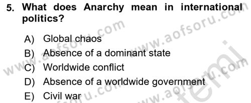 Introduction to International Relations Dersi 2022 - 2023 Yılı Yaz Okulu Sınav Soruları 5. Soru