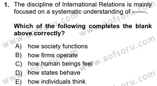 Introduction to International Relations Dersi Ara Sınavı Deneme Sınav Soruları 1. Soru