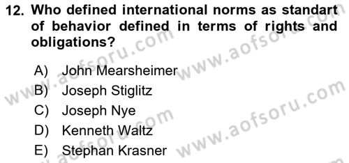 Introduction to International Relations Dersi Ara Sınavı Deneme Sınav Soruları 12. Soru