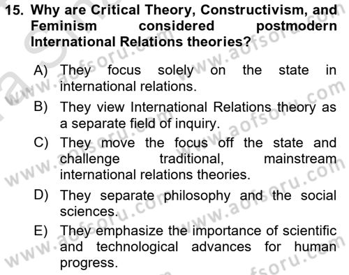 Introduction to International Relations Dersi 2023 - 2024 Yılı (Vize) Ara Sınav Soruları 15. Soru