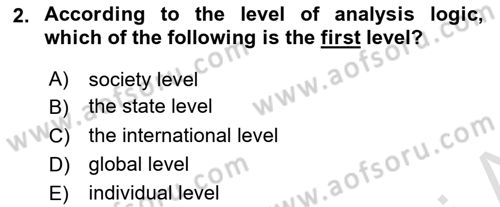 Introduction to International Relations Dersi Ara Sınavı Deneme Sınav Soruları 2. Soru