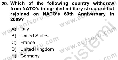 Introduction to International Relations Dersi Ara Sınavı Deneme Sınav Soruları 20. Soru