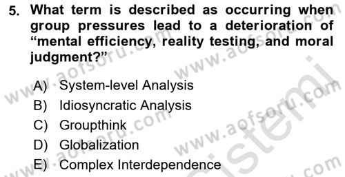 Introduction to International Relations Dersi Ara Sınavı Deneme Sınav Soruları 5. Soru